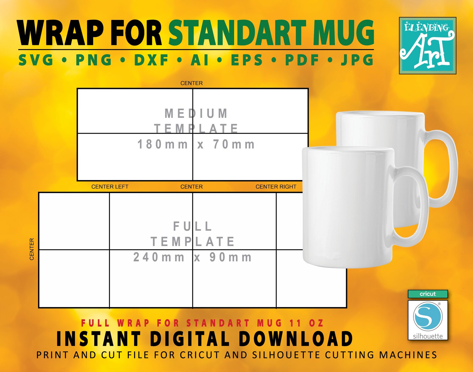 Mug Template 11 Oz Full Wrap For Standart Ceramic Coffee Mug Etsy