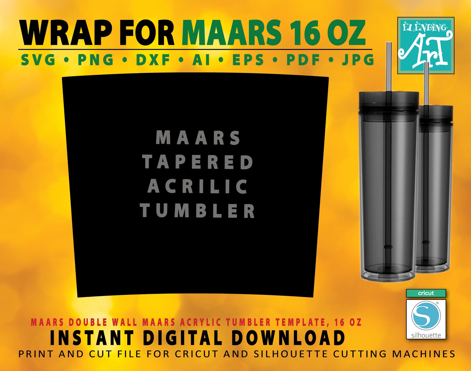Download Full Wrap Maars Acrilic Tumbler 16 oz Tumbler Mockup Template | Etsy