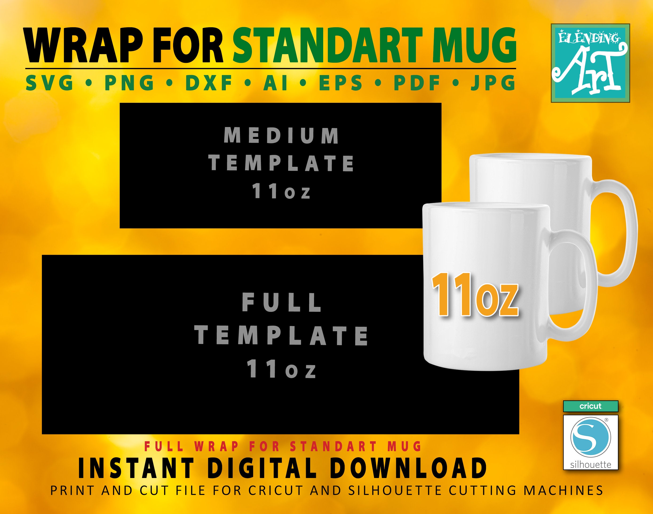 With Handle cutouts FULL WRAP 11oz Mug Template Wall Hangings Home & Living Prints