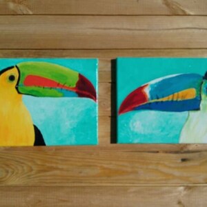 Toucan, Toucan Painting, Set of 2, Original Painting, Acrylic Painting, Original Canvas Art, Wall Art