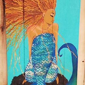 Mermaid  | Black Mermaid | Handmade Wood Pallet Painting | Mermaid Decor | Coastal Decor | Beach House | Mermaid Sign | Beach House Sign
