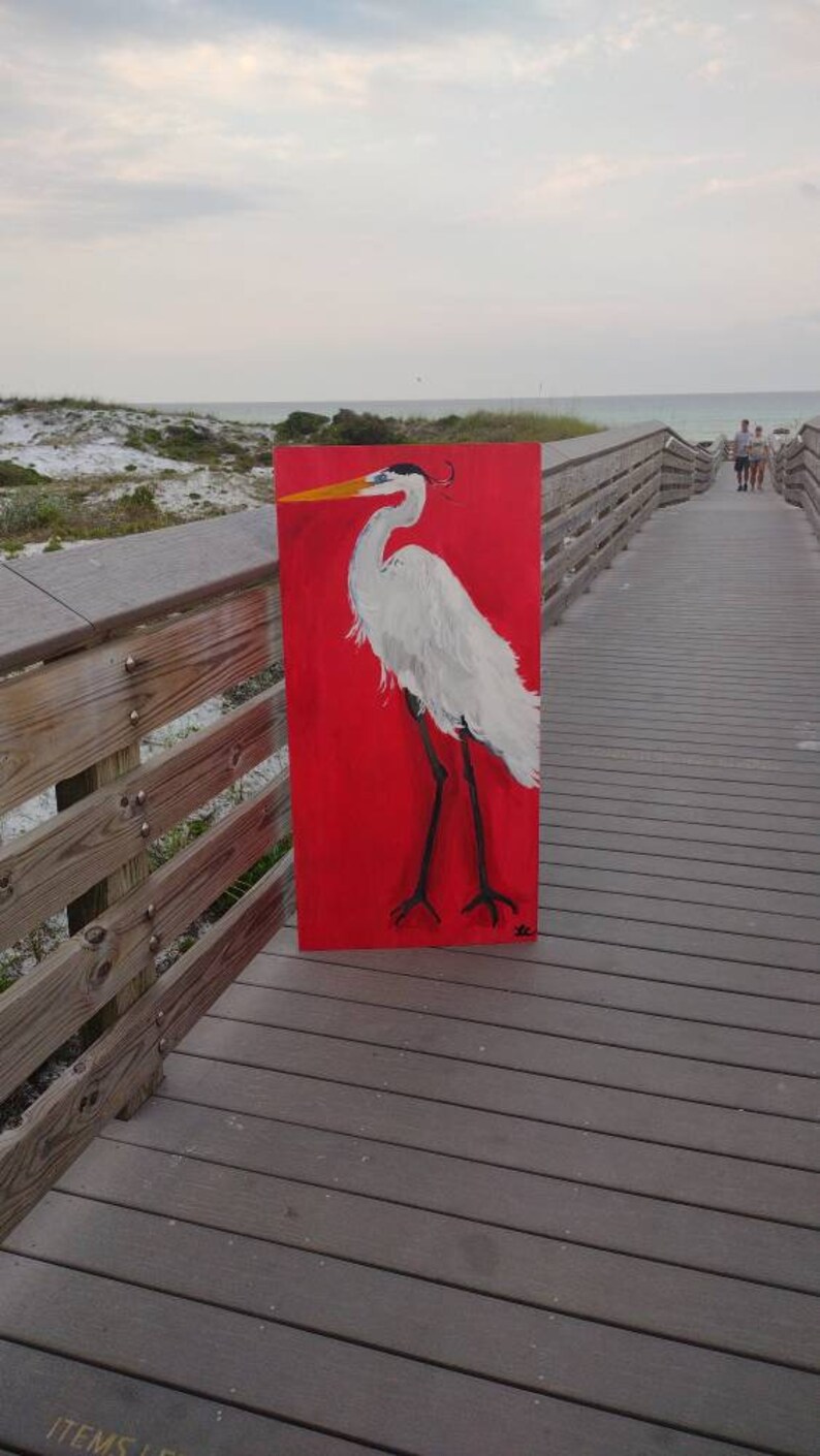 Great Blue Heron Acrylic Painting on Wood Original Painting Coastal Art