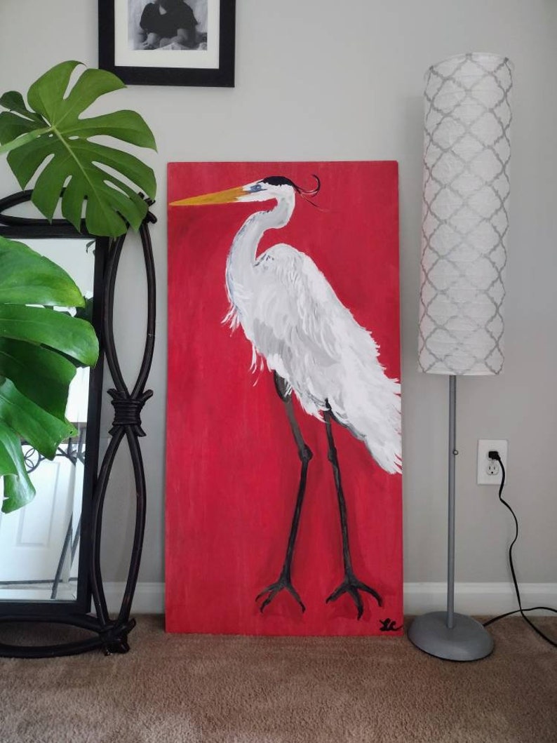 Great Blue Heron Acrylic Painting on Wood Original Painting Coastal Art