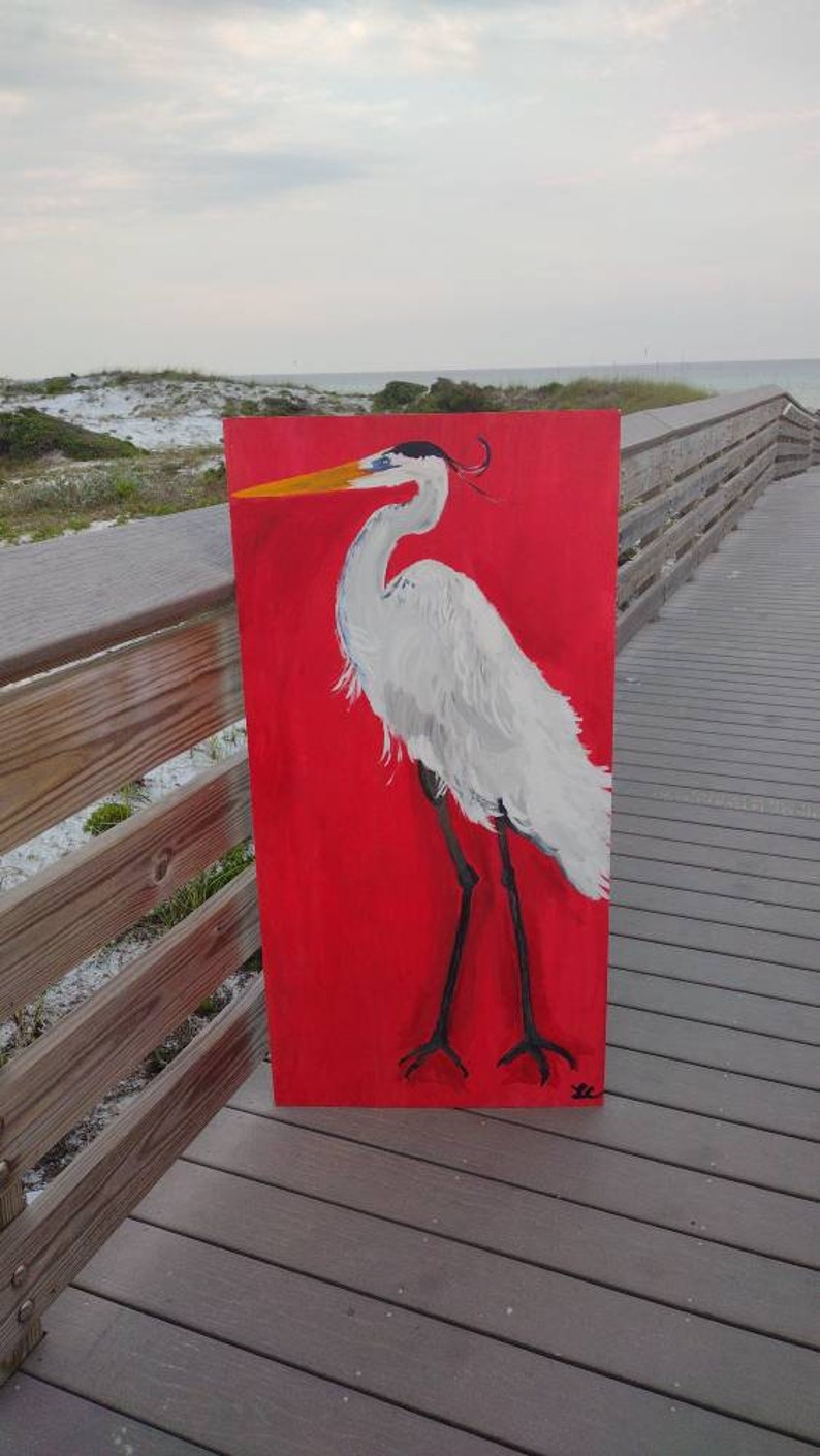 Great Blue Heron Acrylic Painting on Wood Original Painting Coastal Art
