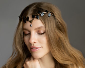Elven crown | black elf tiara | leaf headpiece | fairy crown witch elf tiara gothic headband elven dress bridal wedding crown elf elven gift