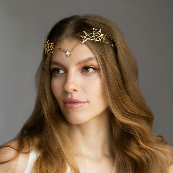 Elven crown wedding | fairy tiara | elf queen floral tiara | flower headband | elven circlet | elf headpiece | bridal headpiece with crystal
