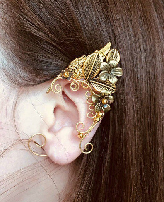 Elegant Sweet Elf Ear Cuffs Earrings Women Trendy Gold Color Wrap Ear Clip  On Earrings Fashion Jewelry Girls Gift 2pc