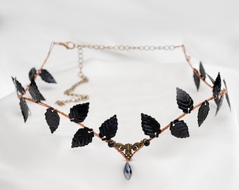 Black Leaf Elf Crown | Gothic Tiara Headpiece