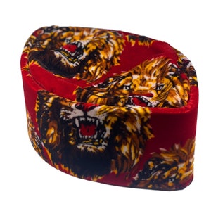 Red Isi Agu African Hat by Oga Faaji African Native Igbo Cap African Print Hat Velvet kufi Muslim Hat Africa African Headwear Crown