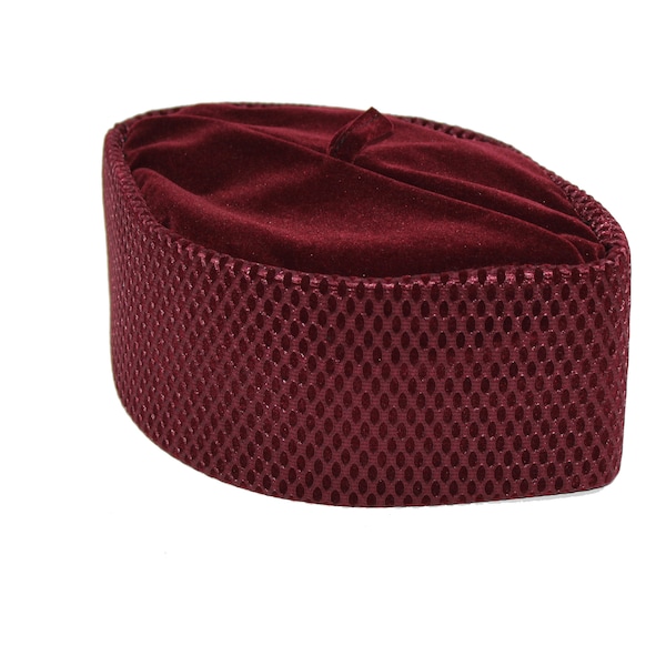 Chapeau natif africain Oga Faaji filet bordeaux casquette en velours pliable Kufi africain