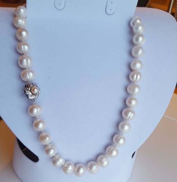 Real Freshwater Pearl Necklace Sterling Silver Fancy Clasp With