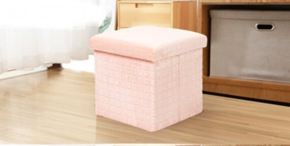 Velvet Stripe Plain Ottoman Folding Storage Box Foot Stool Seat