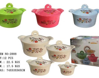 4pc Hot Pot Set Round Heat Insulated Food warmer Storage Casserole Serving Dish