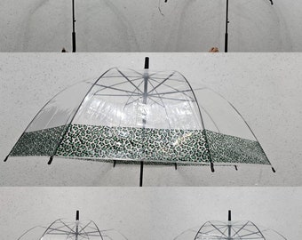 Dome Umbrella leaperd colour Border Clear Bubble Brolly Transparent Umbrella