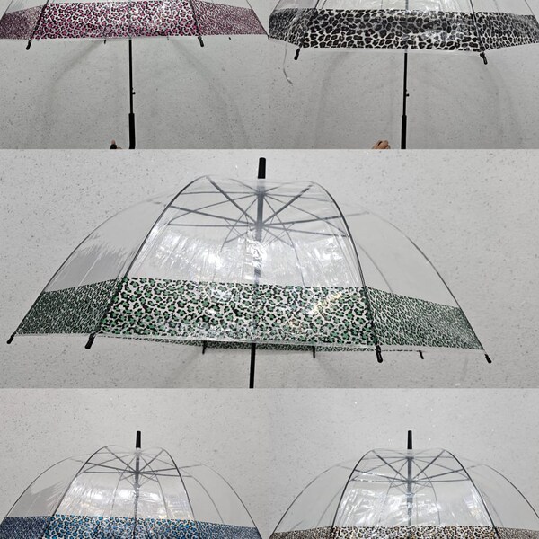 Dome Umbrella leaperd colour Border Clear Bubble Brolly Transparent Umbrella