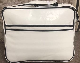 Mens boys laptop school airlines bag white with black borders pu leather