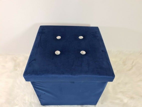 diamante storage Fordable ottoman heavy duty velvet Pouffe foot stool toy box 