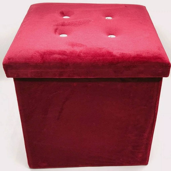 Soft Velvet Diamante Ottoman Folding Storage Box Footstool Seat new colour 2size