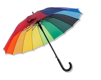 16Rib Rainbow Golf Umbrella Ultra Durable Deluxe Strong Windproof Large Canopy