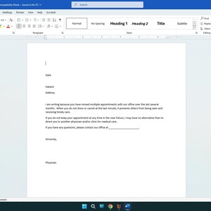 Carta de no presentación Consultorio médico Médico Cirujano Plantilla descargable Correspondencia