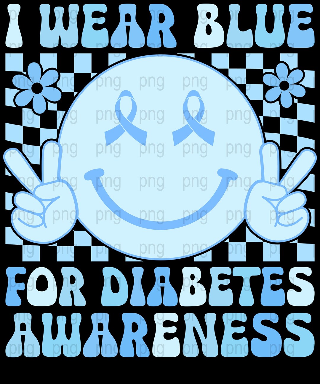 Diabetes Awareness Digital Print, I Wear Blue, Smiley Face Art, Trendy ...