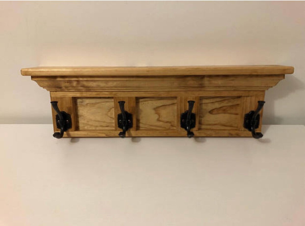 Wall Mounted Wood Coat Rack with Four Hooks Shelf various Etsy