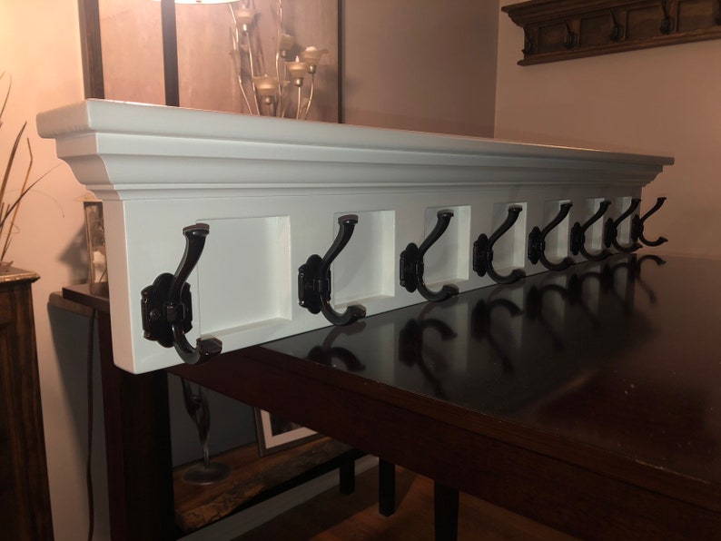 Wall Mounted Coat Rack 8 Hooks Shelf Crown Molding Etsy