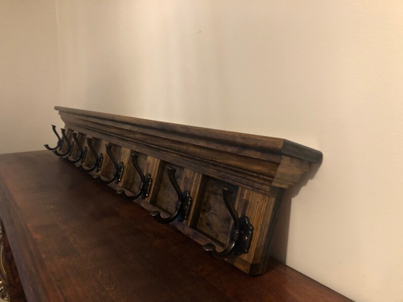 Wall Mounted Coat Rack 8 Hooks Shelf Crown Molding Etsy