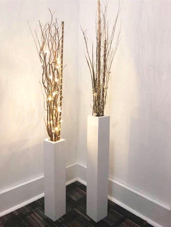 Wood Floor Vases Set Of Two 24 Tall And 18 Tall Etsy