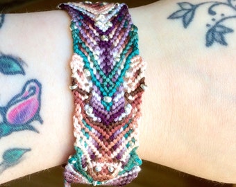 Enchanted-Orchid Handwoven Bracelet with Hematite Czech Beads