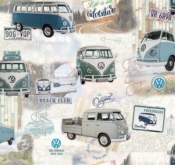 Digital Print Fabric With Volkswagen Vans Vw Bus Vw Fabric Etsy 日本
