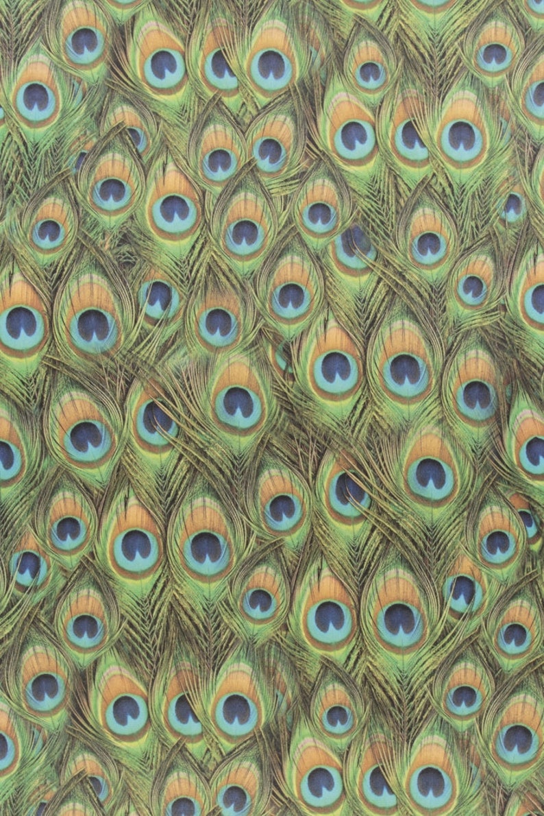 Velvet Digital Print Fabric With Peacock Feathers Green Etsy