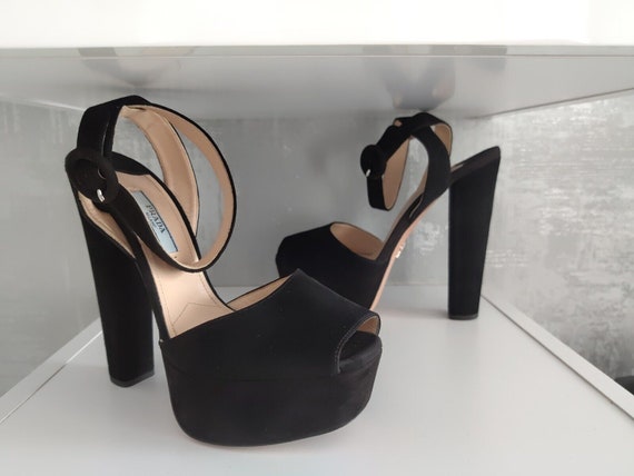 Prada Black Suede Platform Ankle Sandals Heels Sh… - image 2