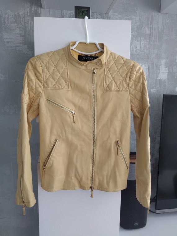 Gucci Soft Nappa Pale Yellow Zip Leather Bomber J… - image 1