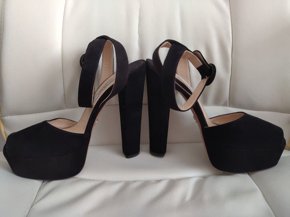 Prada Black Suede Platform Ankle Sandals Heels Sh… - image 7
