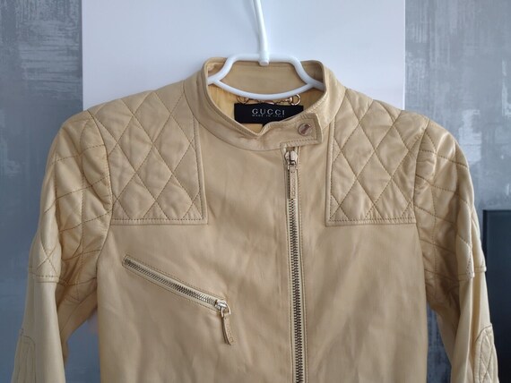 Gucci Soft Nappa Pale Yellow Zip Leather Bomber J… - image 7