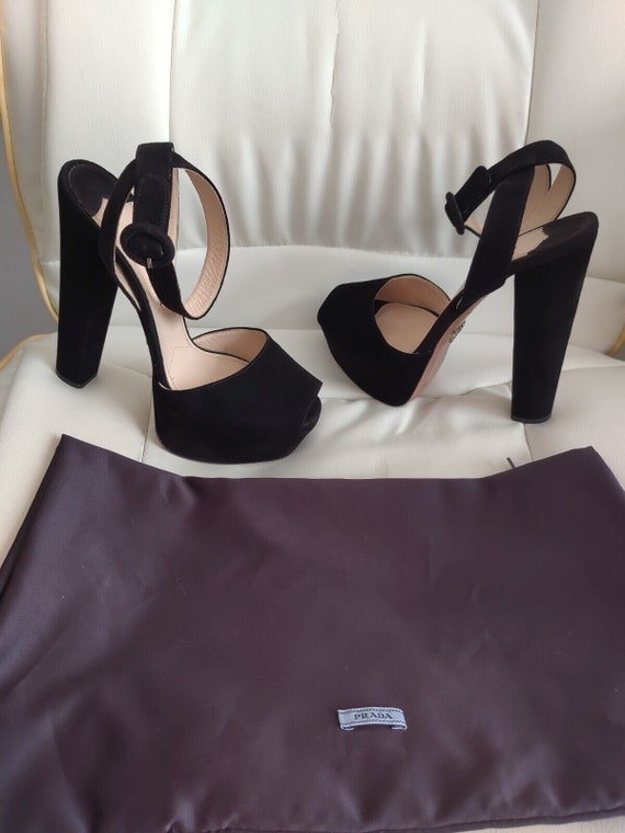 Prada Black Suede Platform Ankle Sandals Heels Sh… - image 3