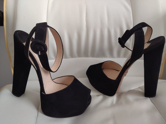Prada Black Suede Platform Ankle Sandals Heels Sh… - image 1