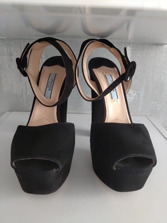 Prada Black Suede Platform Ankle Sandals Heels Sh… - image 5