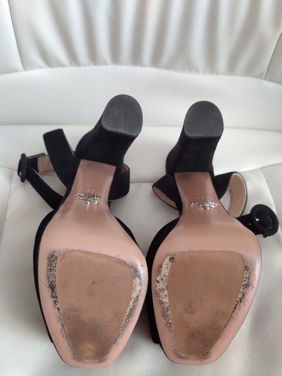Prada Black Suede Platform Ankle Sandals Heels Sh… - image 9