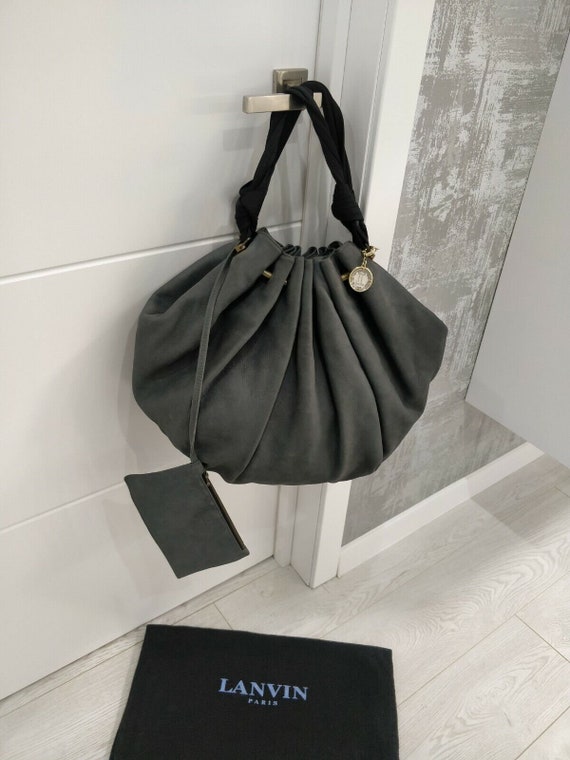 LANVIN Polisson Womens Gray Nubuck Leather Bag Sho