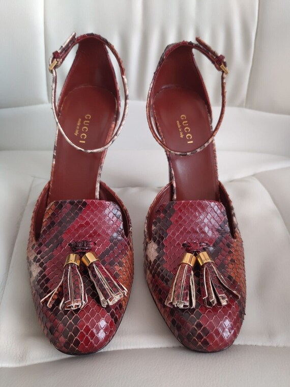 Gucci Python Mischa Ankle Strap Tassel Pumps Maro… - image 5