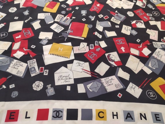 Chanel CC Vintage Love Letters Silk Logo Square S… - image 5