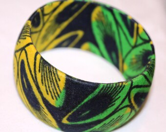 African Fabric/Wood Bangle Bracelet- Various Colors