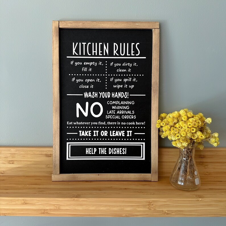 Funny Kitchen Sign – Rustic Kitchen Wall Art – Kitchen Rules Farmhouse ...
