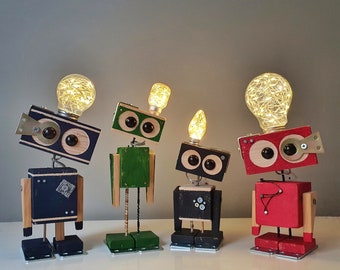 Steampunk Decor, Robot Toy, College Student Gift, Steampunk Robot, Dorm Room Decor, Decorative Table Lamp, Desk Accessories, Wooden Toys