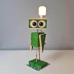 Steampunk Decor, Robot Toy, College Student Gift, Steampunk Robot, Dorm Room Decor, Decorative Table Lamp, Desk Accessories, Wooden Toys