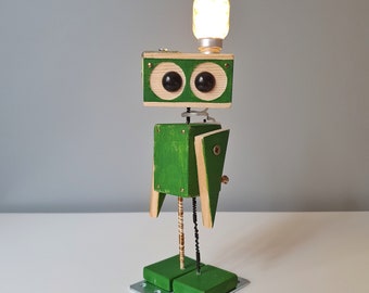 Steampunk Decor, Robot Toy, College Student Gift, Steampunk Robot, Dorm Room Decor, Decorative Table Lamp, Desk Accessories, Wooden Toys