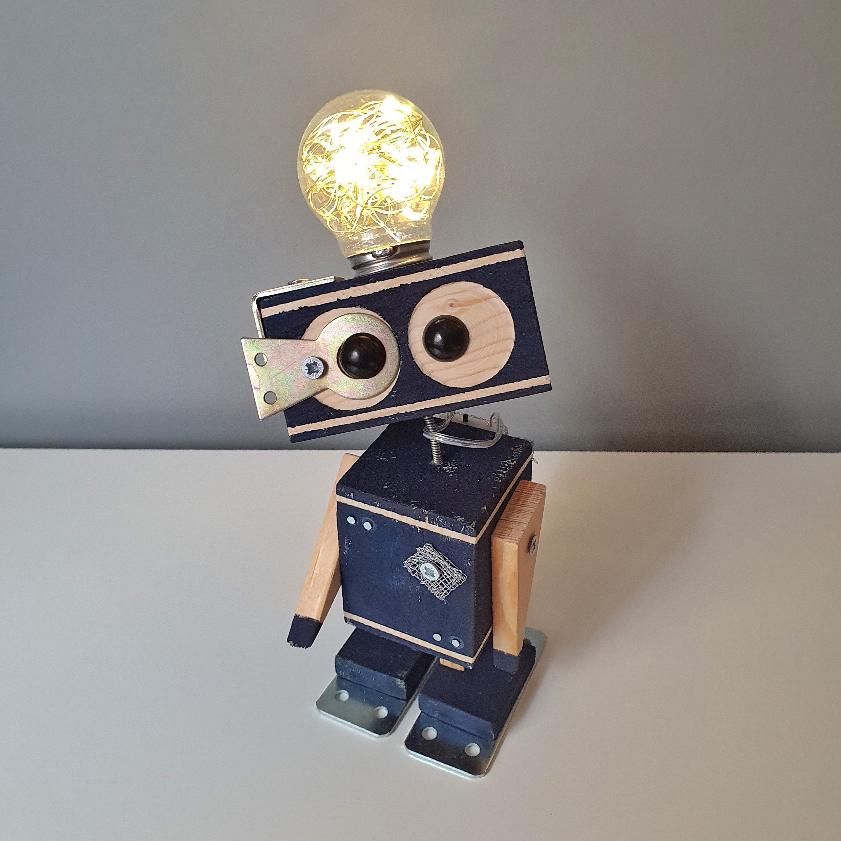 Wooden robot lamp deals