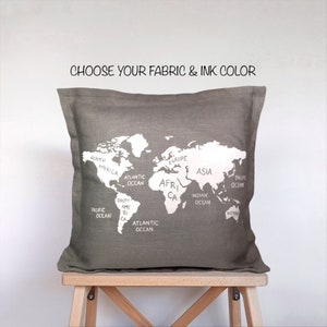 Housse de coussin personnalisée, Coussins décoratifs pour canapé, Coussin carte du monde, Décoration de dortoir, Décorations de voyage, Coussin de ferme, Inspiration